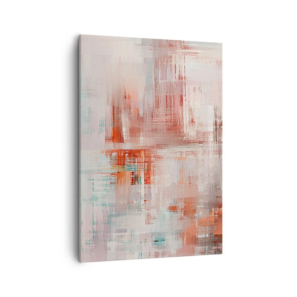 Cuadro sobre lienzo - Impresión de Imagen - Una composición abstracta con tonos rojos y colores pastel. - 50x70cm - Niebla rosa - Decoración de pared moderna para salón y dormitorio ARTTOR