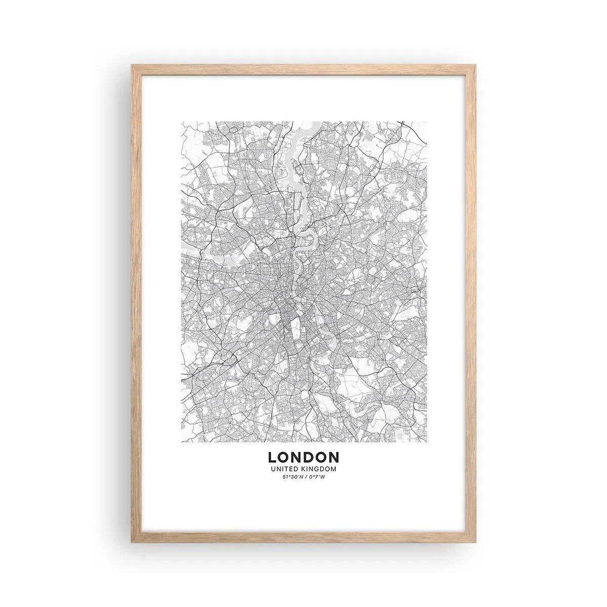 Póster en marco roble claro - Un mapa del laberinto de Londres - 50x70 cm