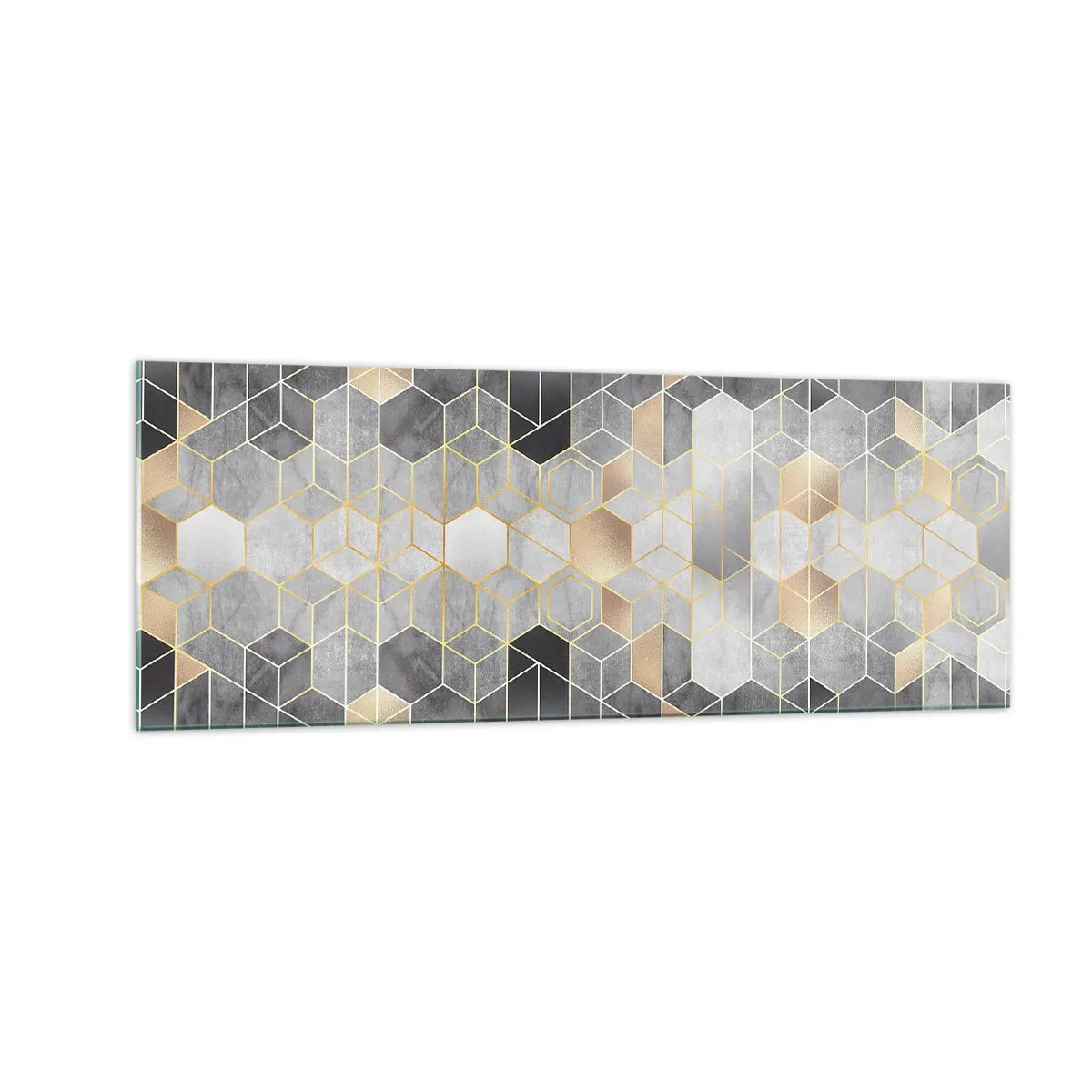 Cuadro sobre vidrio - Impresiones sobre Vidrio - Patrón geométrico en tonos dorados - 140x50cm - Composición de diamantes - Decoración de pared moderna para salón y dormitorio ARTTOR