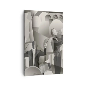 Cuadro sobre lienzo - Impresión de Imagen - Escena abstracta con músicos de jazz en tonos de gris. - 80x120cm - En el espacio de los sonidos - Decoración de pared moderna para salón y dormitorio ARTTOR