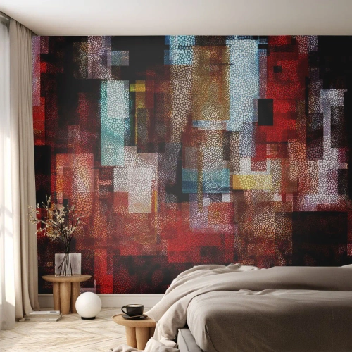 Fotomural Premium Canvas - Abstracción geométrica en intensos tonos rojos. - 100x70cm - Confusión y desconcierto - Decoración de pared moderna para salón y dormitorio ARTTOR