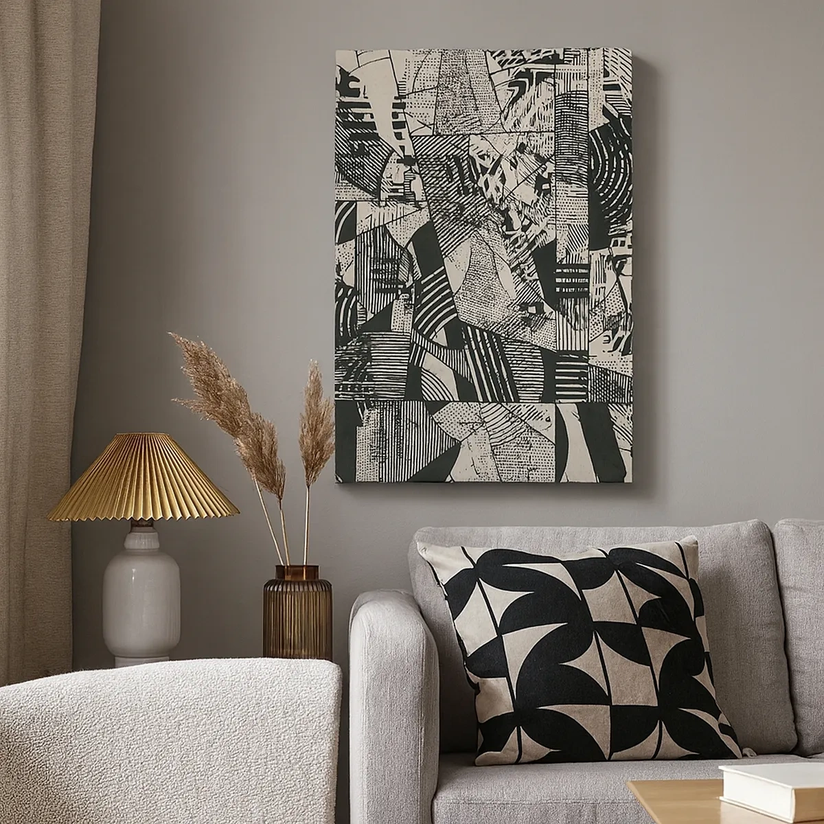 Cuadro sobre lienzo - Impresión de Imagen - Patrones abstractos geométricos en tonos verdes sobre un fondo claro - 50x70cm - La dinámica del presente - Decoración de pared moderna para salón y dormitorio ARTTOR