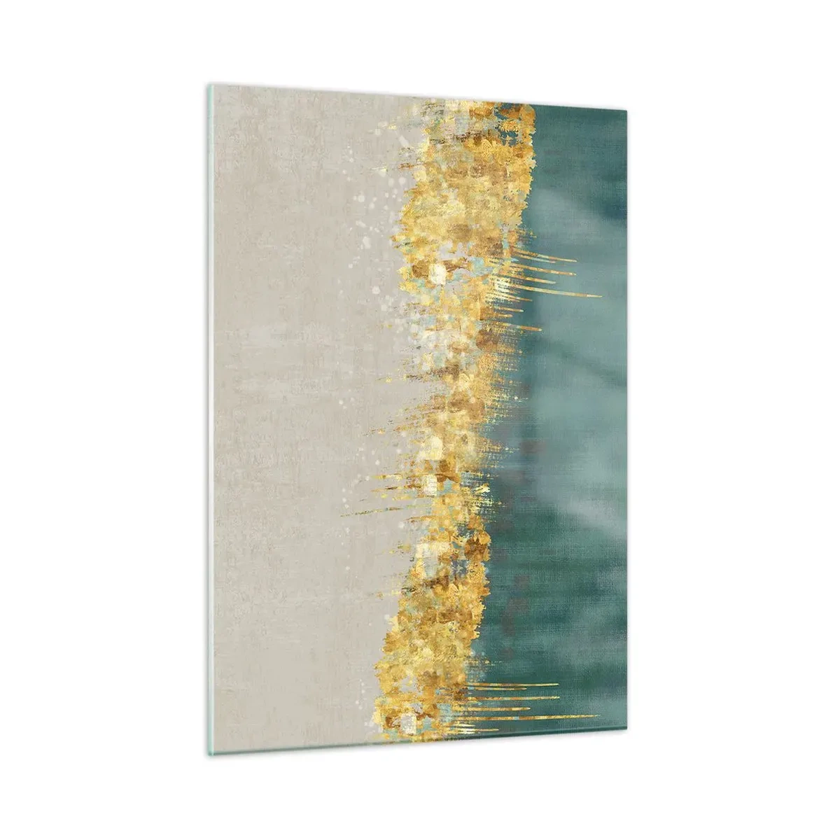 Cuadro sobre vidrio - Impresiones sobre Vidrio - Los acentos dorados crean un borde entre el beige y el verde botella. - 50x70cm - La frontera dorada - Decoración de pared moderna para salón y dormitorio ARTTOR