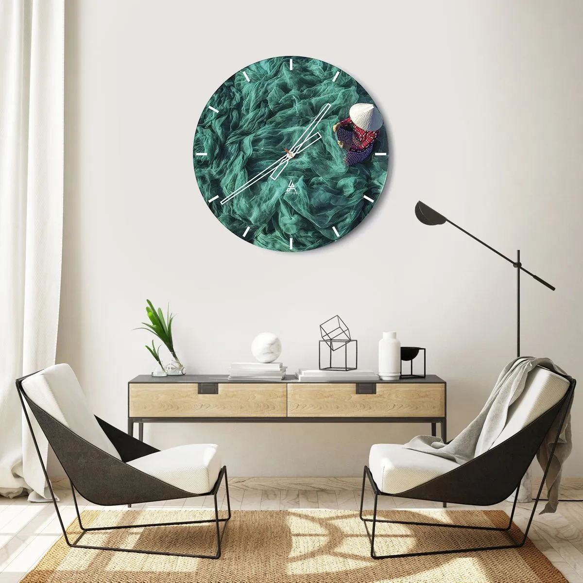 Reloj de pared - Reloj de vidrio - En un mar de redes - 30x30 cm