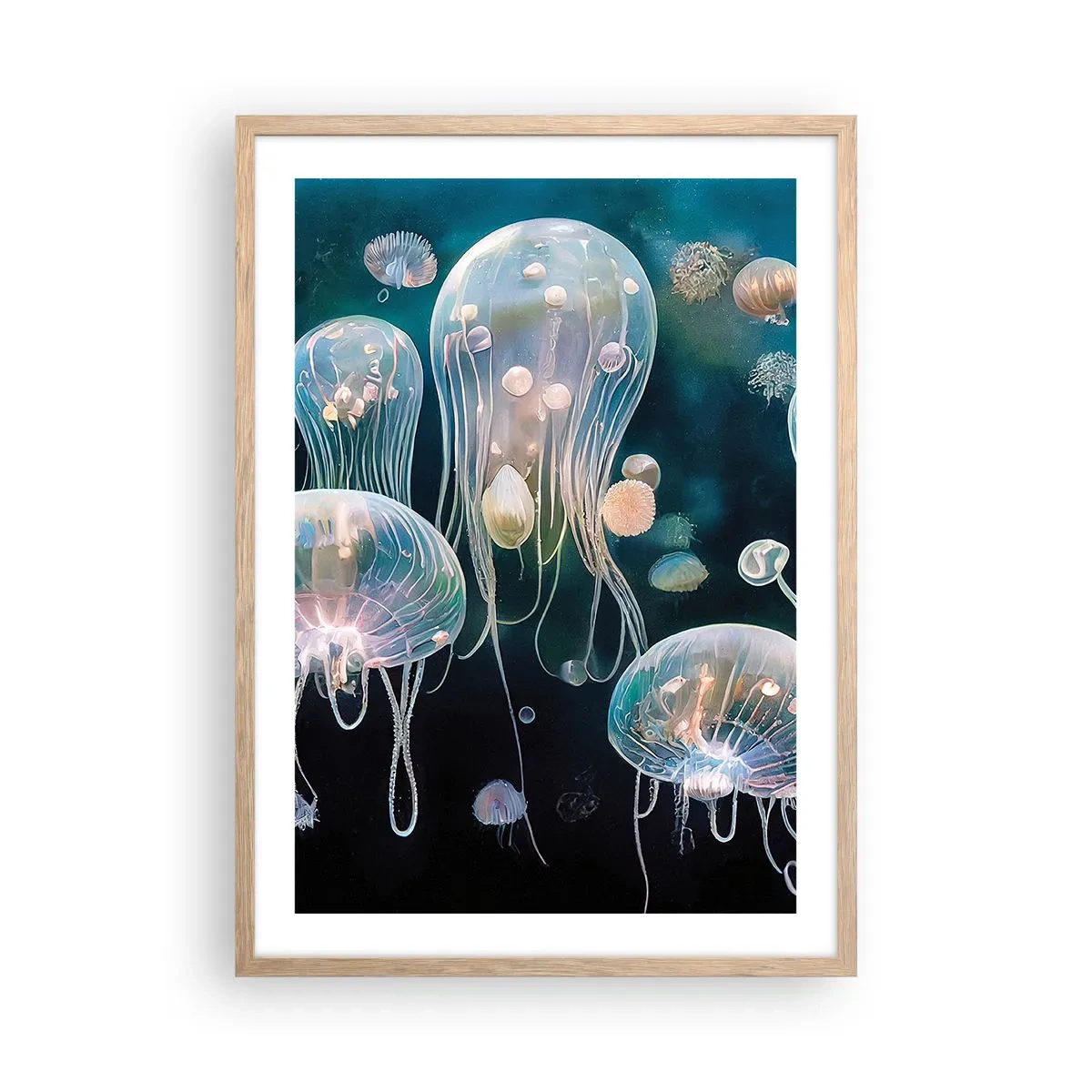 Póster en marco roble claro - Globos submarinos - 50x70 cm