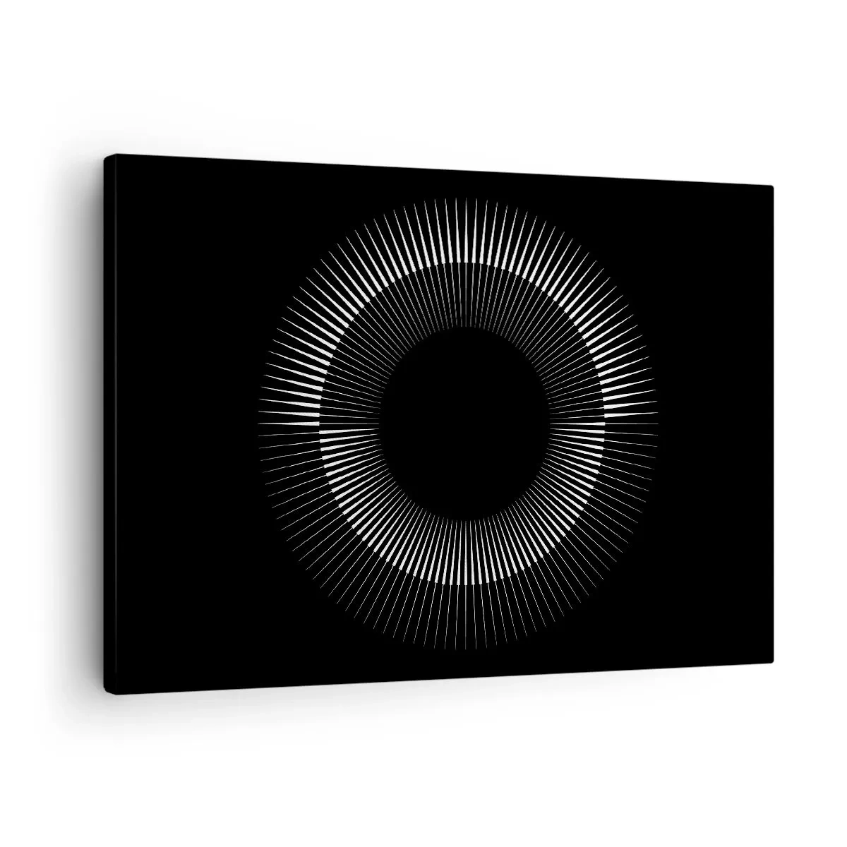 Cuadro sobre lienzo - Impresión de Imagen - Círculo gráfico con rayos en blanco y negro - 70x50cm - Sol negro - Decoración de pared moderna para salón y dormitorio ARTTOR