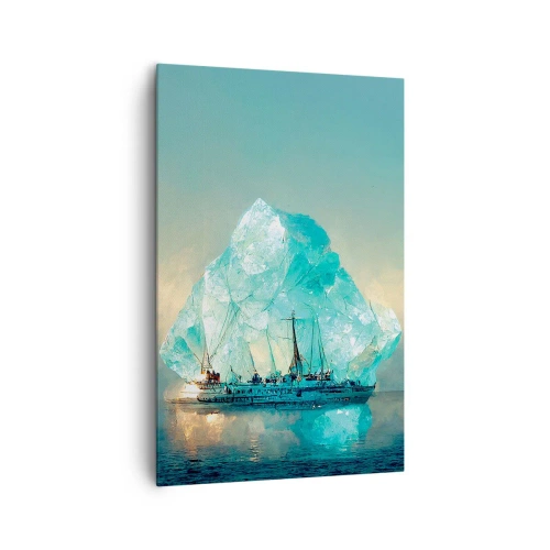Cuadro sobre lienzo - Impresión de Imagen - Un barco con un majestuoso iceberg al fondo. - 80x120cm - Diamante ártico - Decoración de pared moderna para salón y dormitorio ARTTOR