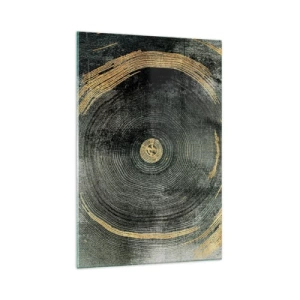 Cuadro sobre vidrio - Impresiones sobre Vidrio - Círculos concéntricos con acentos dorados. - 70x100cm - Cambio y perpetuidad - Decoración de pared moderna para salón y dormitorio ARTTOR