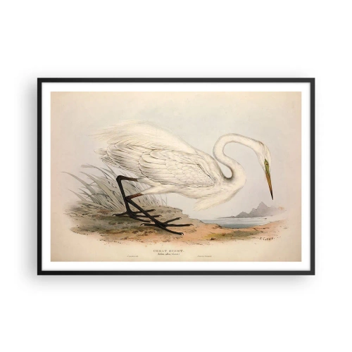 Póster en marco negro - Dibujo de una garza blanca sobre un fondo de paisaje natural. - 100x70cm - Dama de los juncos - Decoración de pared moderna para salón y dormitorio ARTTOR