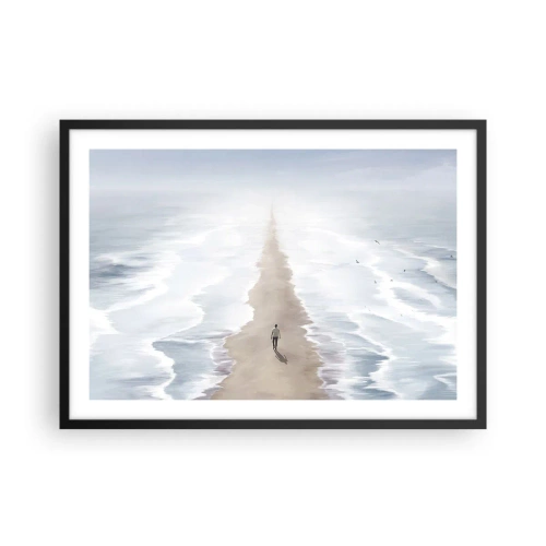 Póster en marco negro - Una figura en un camino solitario en medio de un vasto paisaje acuático. - 70x50cm - Un futuro brillante - Decoración de pared moderna para salón y dormitorio ARTTOR