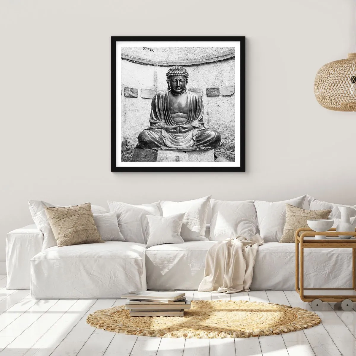 Póster en marco negro - En la fuente de la paz - 50x50 cm