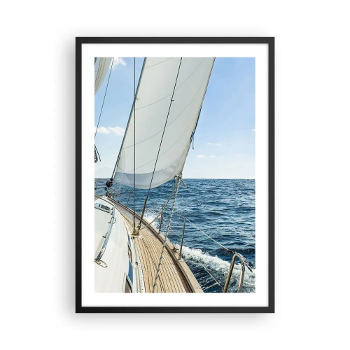 Póster en marco negro - Un velero en alta mar en un día soleado. - 50x70cm - Ahoy, a la aventura - Decoración de pared moderna para salón y dormitorio ARTTOR