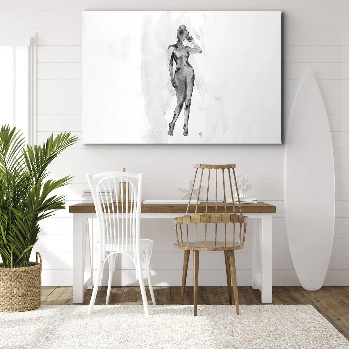 Cuadro sobre lienzo - Impresión de Imagen - Boceto de la silueta de una mujer en tonos de gris. - 70x50cm - Un estudio sobre el ideal de feminidad - Decoración de pared moderna para salón y dormitorio ARTTOR