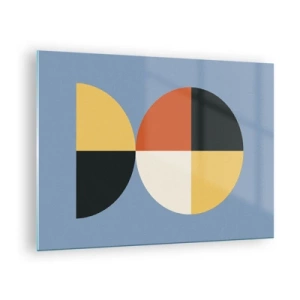Cuadro sobre vidrio - Impresiones sobre Vidrio - Semicírculos y cuartos coloridos sobre un fondo azul. - 70x50cm - Mira y cuenta - Decoración de pared moderna para salón y dormitorio ARTTOR