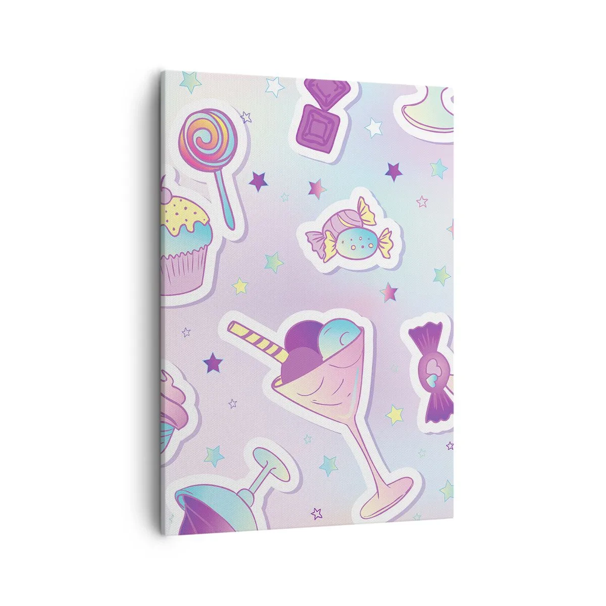 Cuadro sobre lienzo - Impresión de Imagen - Patrones pastel con dulces y postres. - 50x70cm - Cumplir años todos los días - Decoración de pared moderna para salón y dormitorio ARTTOR