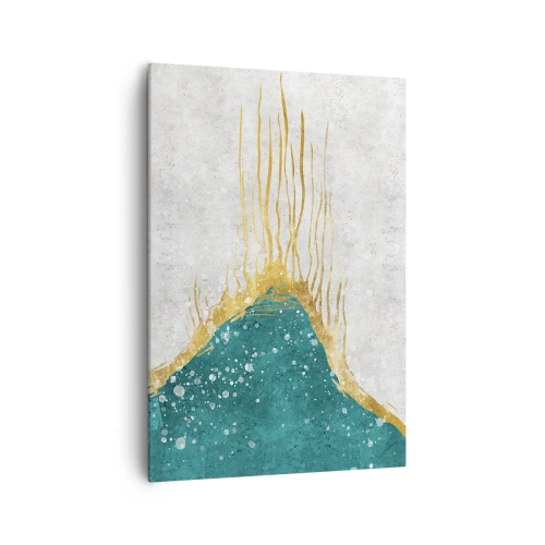 Cuadro sobre lienzo - Impresión de Imagen - Una composición abstracta en tonos dorados y turquesas. - 70x100cm - Marea dorada - Decoración de pared moderna para salón y dormitorio ARTTOR
