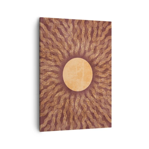 Cuadro sobre lienzo - Impresión de Imagen - Patrón soleado con rayos sobre un fondo en tonos marrones. - 50x70cm - Icono del sol - Decoración de pared moderna para salón y dormitorio ARTTOR