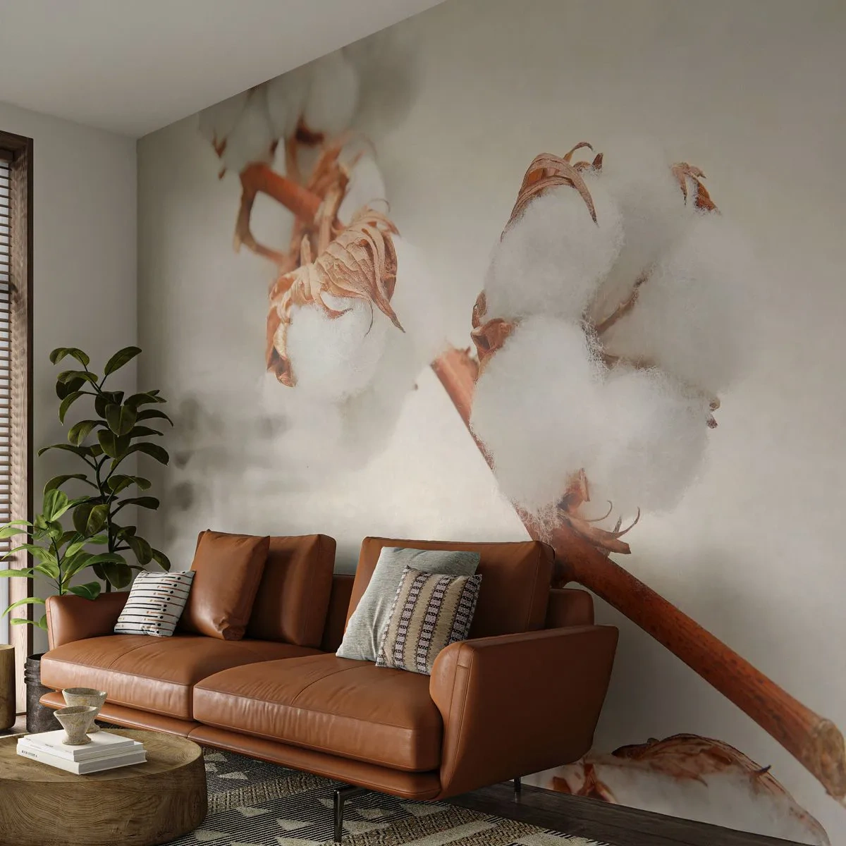 Fotomural Autadhesivo Deluxe Sticker - Un suave tacto - Flor de algodon, Flor, Ramita de algodón - 250x175 cm