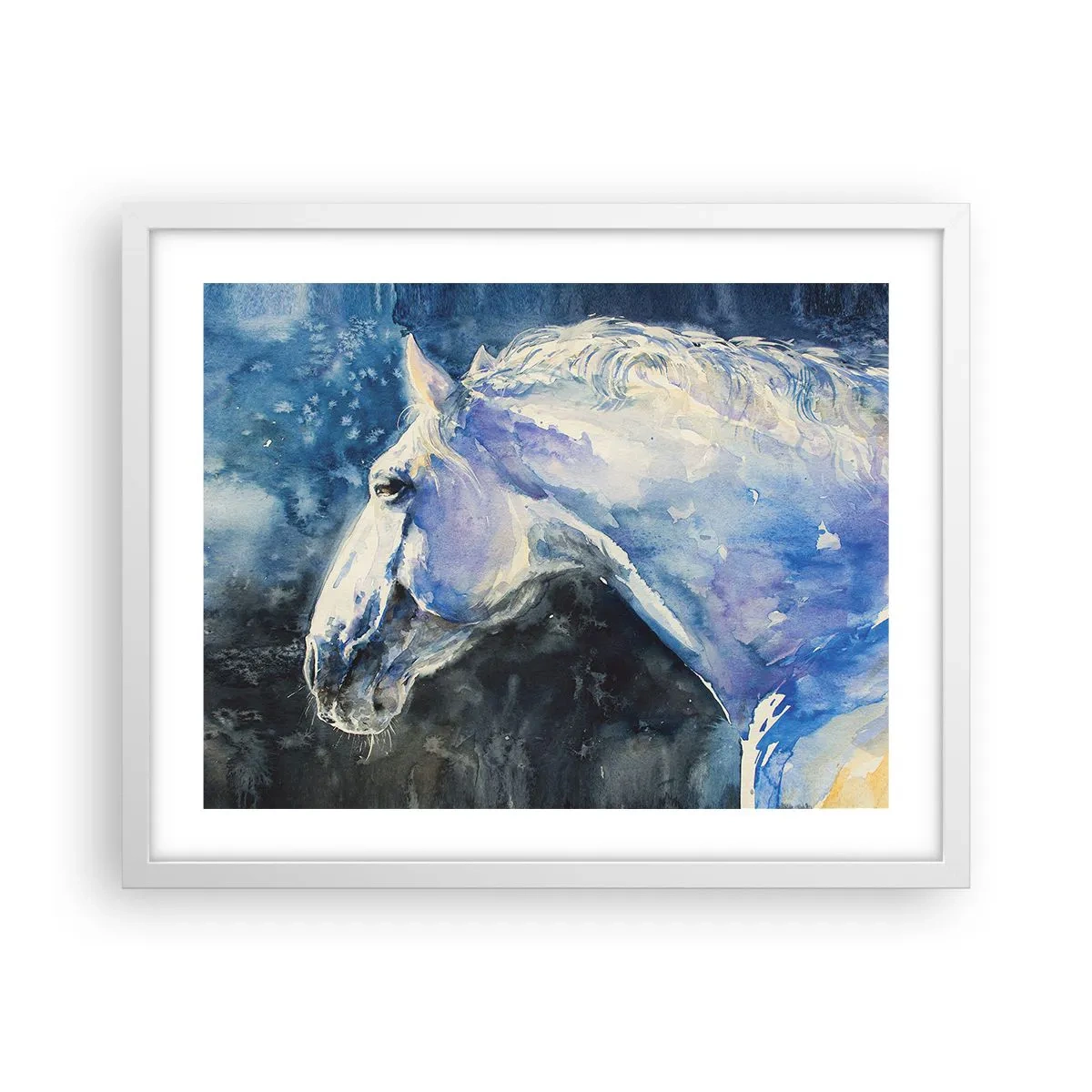 Póster en marco blanco - Retrato en un resplandor azul - 50x40 cm