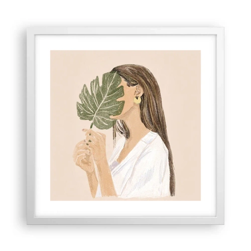 Póster en marco blanco - Retrato misterioso con un abanico - 40x40 cm