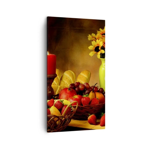 Cuadro sobre lienzo - Impresión de Imagen - Bodegón con pan y fruta - 45x80 cm
