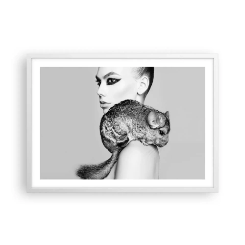 Póster en marco blanco - Dama con chinchilla - 70x50 cm