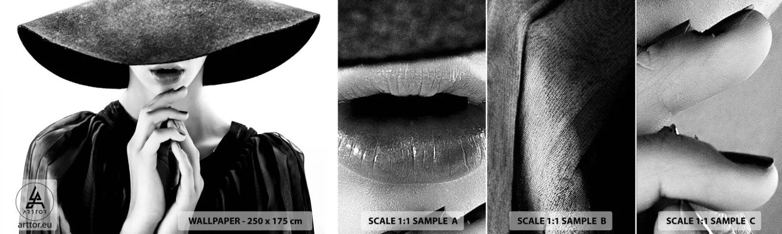 Muestra De Fotomural Standard Eco - Belleza oculta - mujer con sombrero, manos de mujer, Moda - 100x30 cm