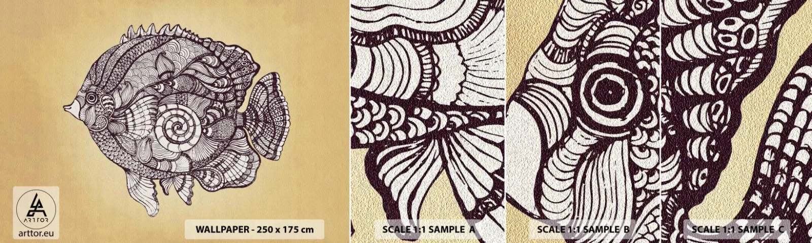 Muestra de fotomural autoadhesivo Deluxe Sticker - De un océano de ornamentos - Pez, Ornamento, Decoración - 100x30 cm