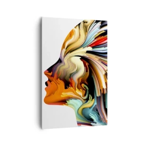 Cuadro sobre lienzo - Impresión de Imagen - Perfil de rostro abstracto con líneas dinámicas coloridas. - 80x120cm - La explosión de la imaginación - Decoración de pared moderna para salón y dormitorio ARTTOR