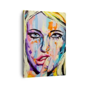 Cuadro sobre lienzo - Impresión de Imagen - Retrato colorido de una mujer en estilo abstracto. - 50x70cm - Mírala a los ojos - Decoración de pared moderna para salón y dormitorio ARTTOR