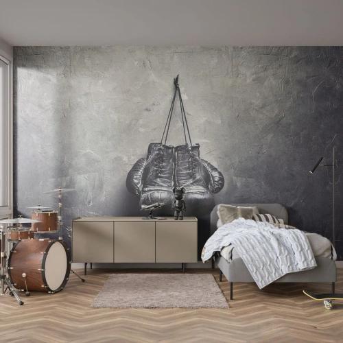 Fotomural Premium Canvas - Tiempo de lucha y tiempo de paz - Caja, Guantes de boxeo, Vintage - 200x140 cm