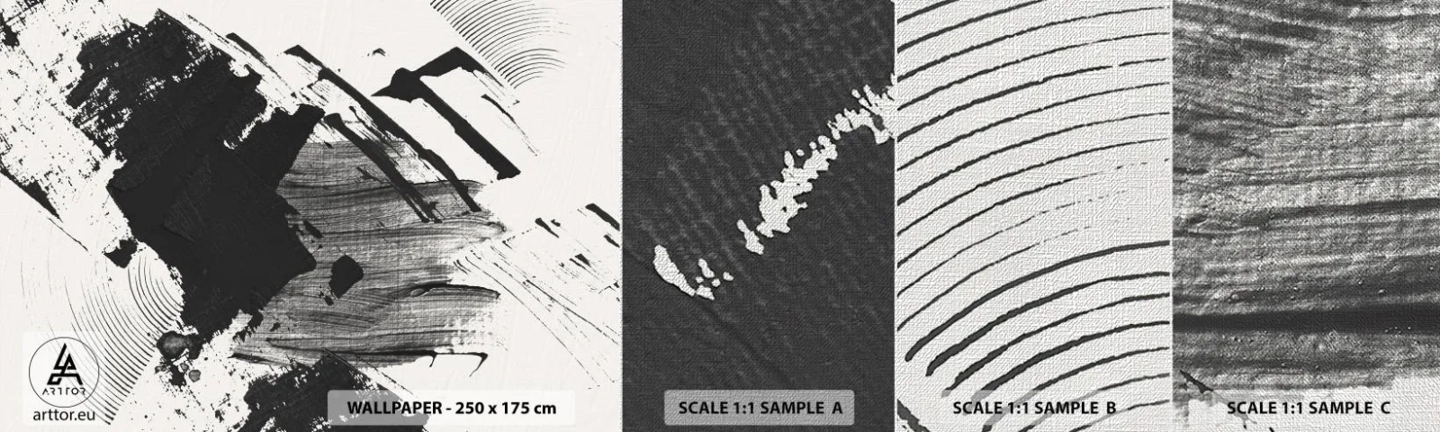 Muestra de fotomural Premium Canvas - Abstracción: la expresión del negro - Pedazo, Moderno, En blanco y negro - 100x30 cm