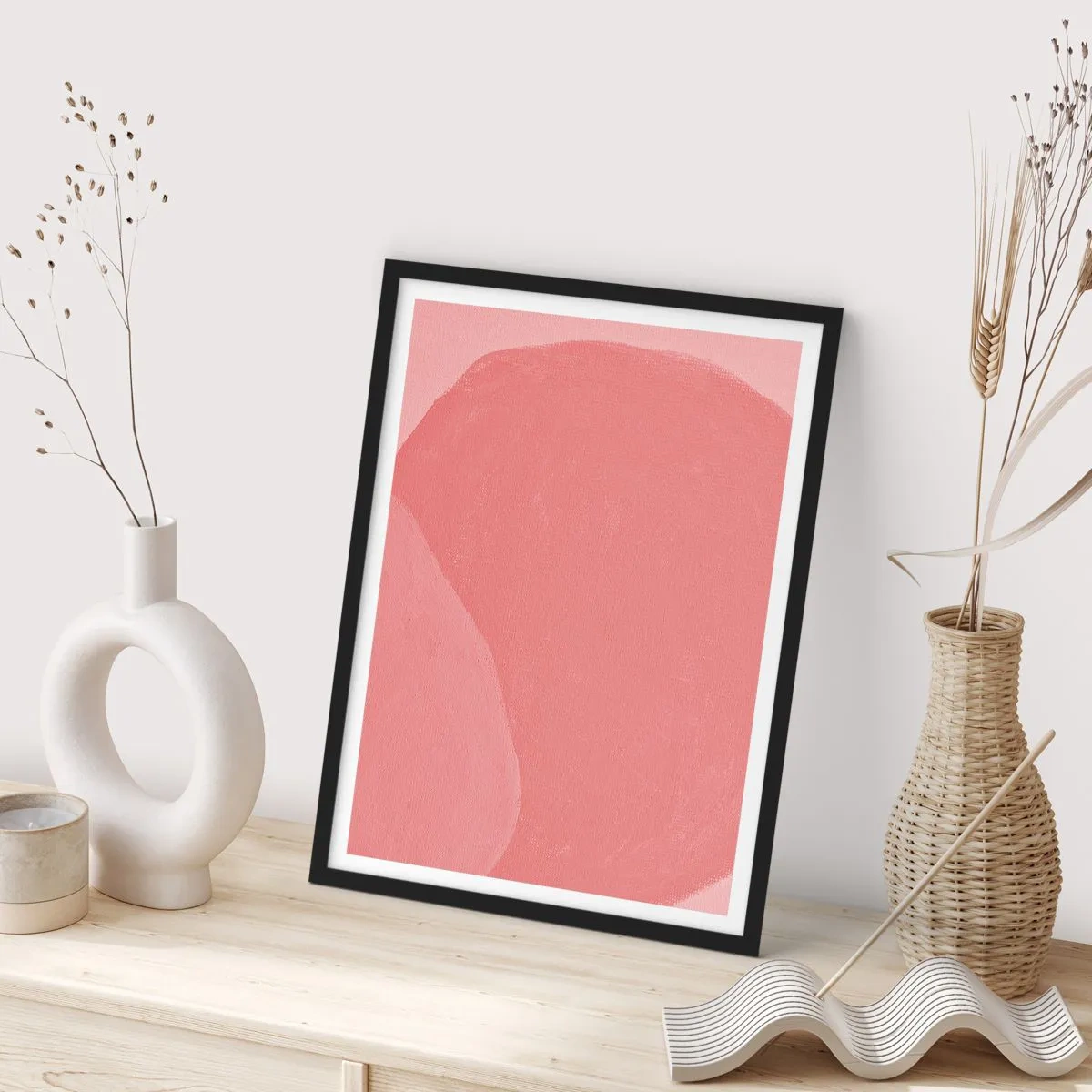 Póster en marco negro - Composición abstracta en tonos rosa - 50x70cm - Composición orgánica en rosa - Decoración de pared moderna para salón y dormitorio ARTTOR