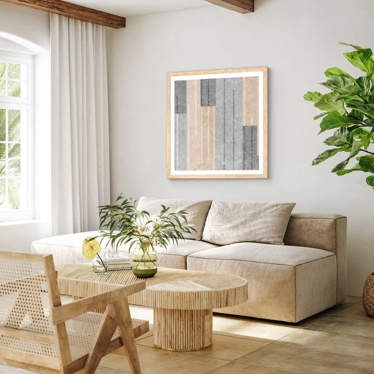 Póster en marco roble claro - Composición: sostener la vertical - 30x30 cm