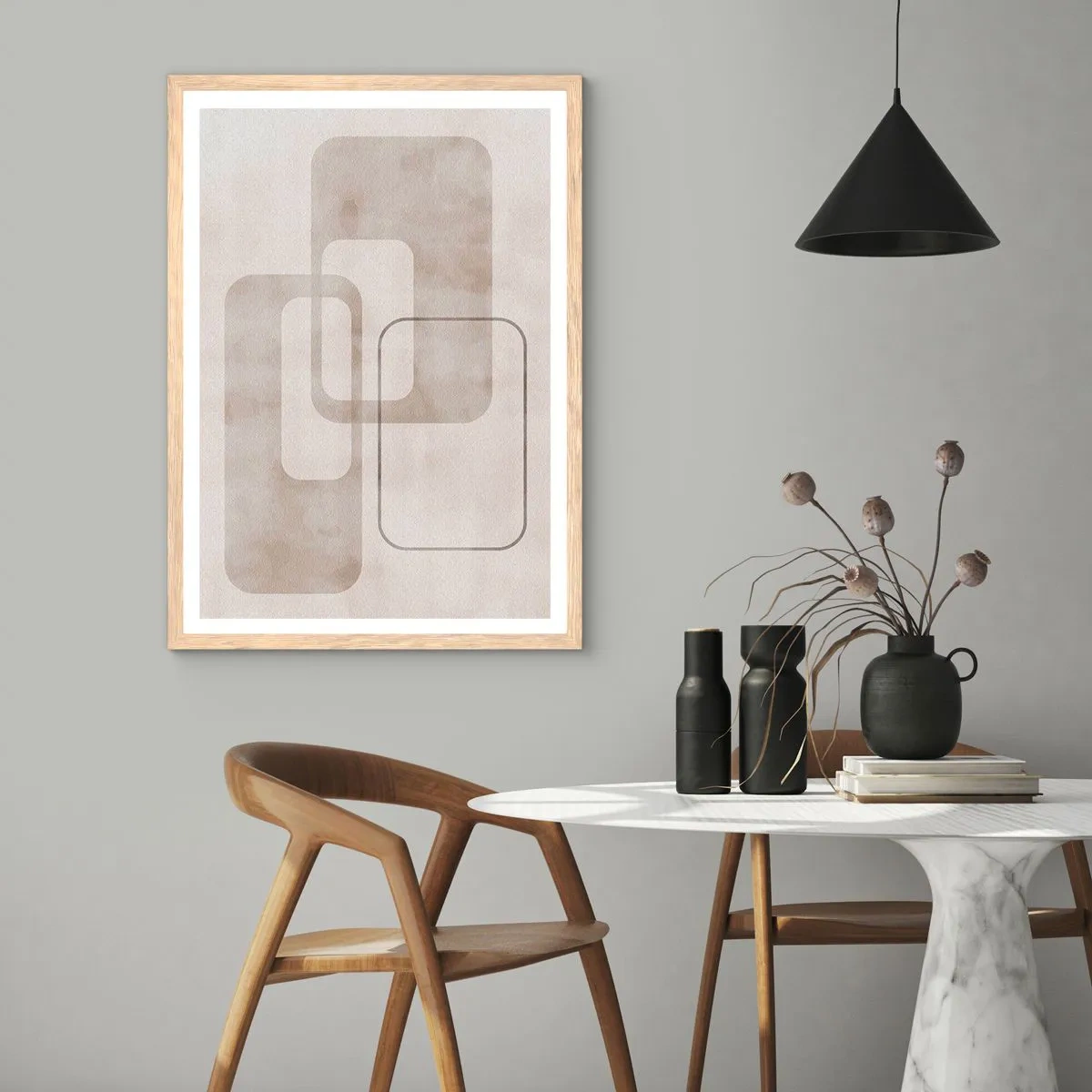 Póster en marco roble claro - Fuga geométrica - 61x91 cm