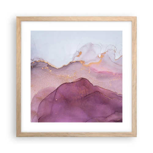 Póster en marco roble claro - Olas de lila y púrpura - 40x40 cm