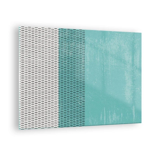 Cuadro sobre vidrio - Impresiones sobre Vidrio - Abstracción moderna en colores turquesa y blanco. - 70x50cm - Composición equilibrada - Decoración de pared moderna para salón y dormitorio ARTTOR