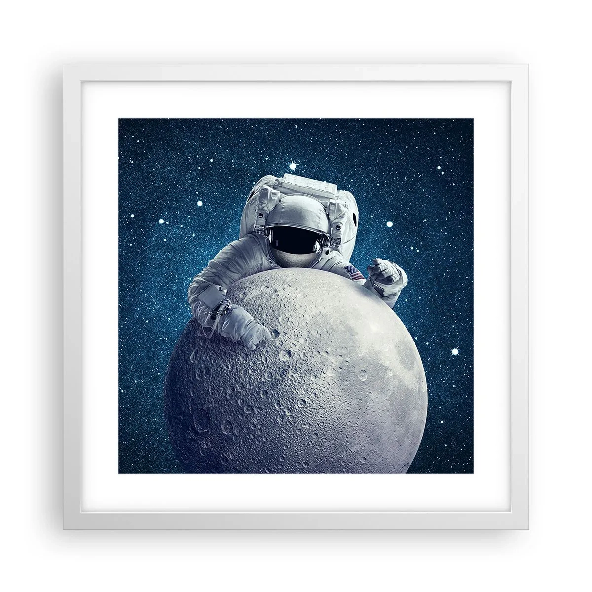Póster en marco blanco - Bromista espacial - 40x40 cm