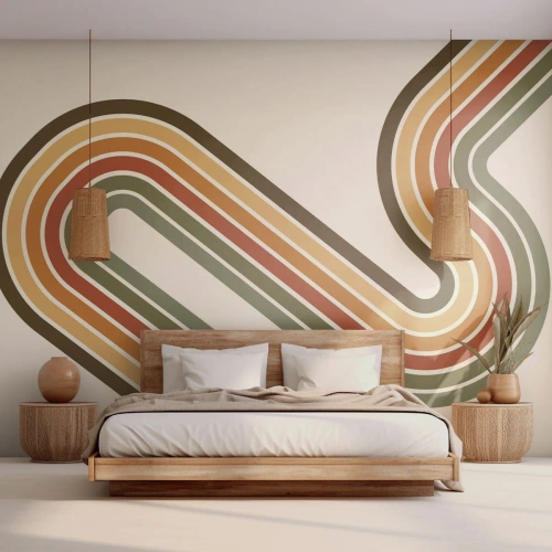 Fotomural Premium Sand - Líneas retro geométricas en tonos tierra - 100x70cm - Zigzagueando hasta su destino - Decoración de pared moderna para salón y dormitorio ARTTOR