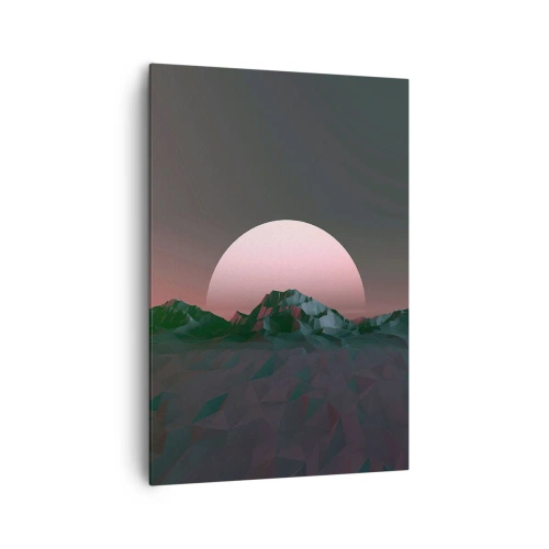 Cuadro sobre lienzo - Impresión de Imagen - Montañas geométricas con el sol poniente al fondo - 70x100cm - En una galaxia muy muy lejana - Decoración de pared moderna para salón y dormitorio ARTTOR