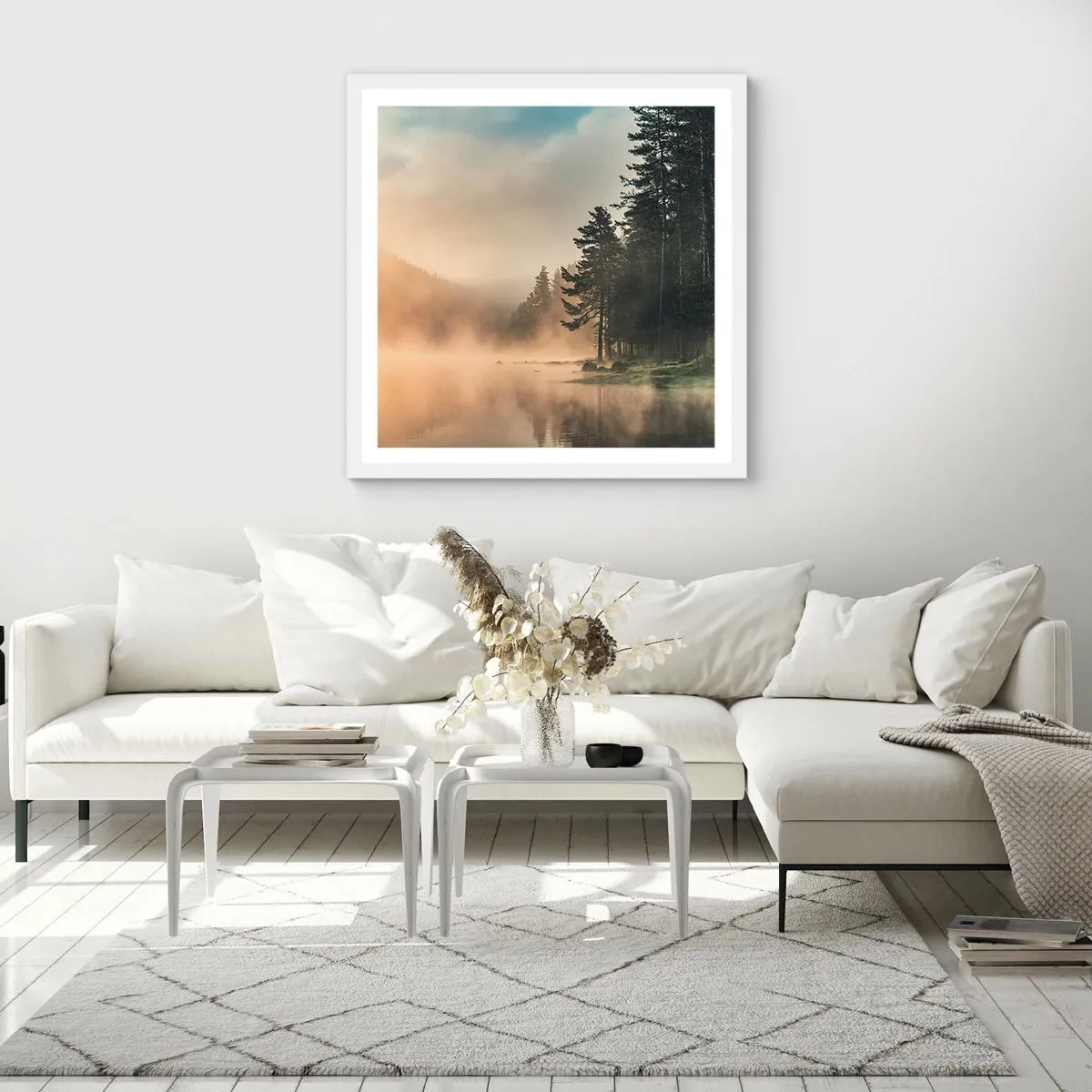 Póster en marco blanco - El nacimiento de un día - 50x50 cm