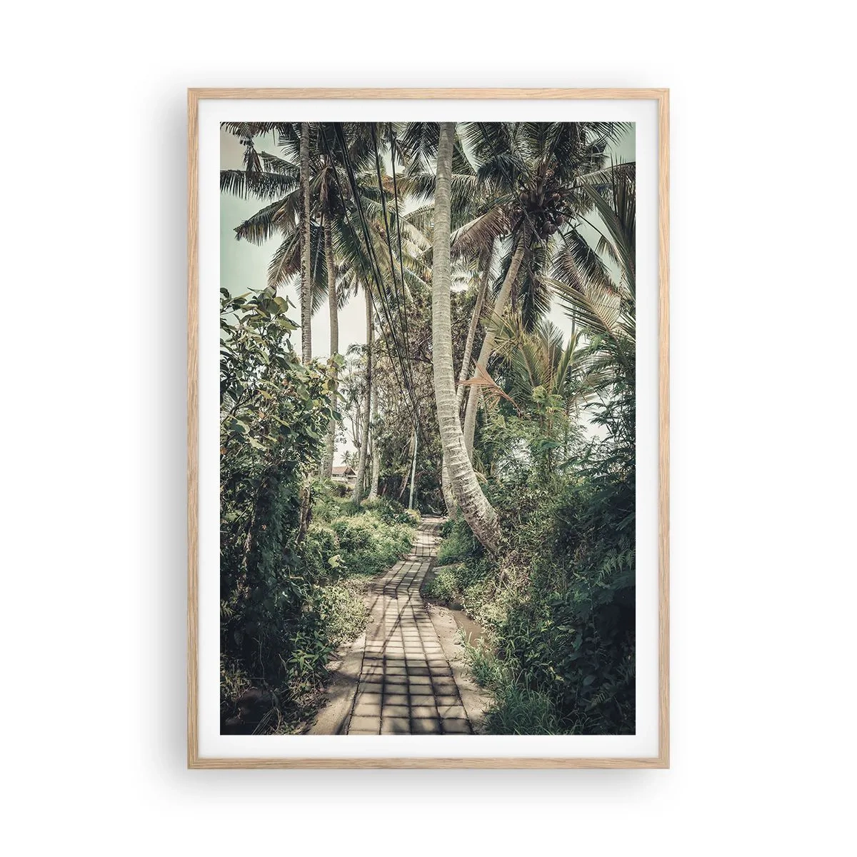 Póster en marco roble claro - Avenida de palmeras - 70x100 cm