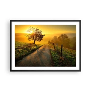 Póster en marco negro - Una pintoresca carretera al atardecer con un árbol solitario al fondo. - 70x50cm - Tarde melosa - Decoración de pared moderna para salón y dormitorio ARTTOR