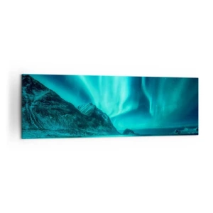 Cuadro sobre lienzo - Impresión de Imagen - Aurora boreal sobre un paisaje invernal montañoso - 160x50cm - Maravillas del norte - Decoración de pared moderna para salón y dormitorio ARTTOR