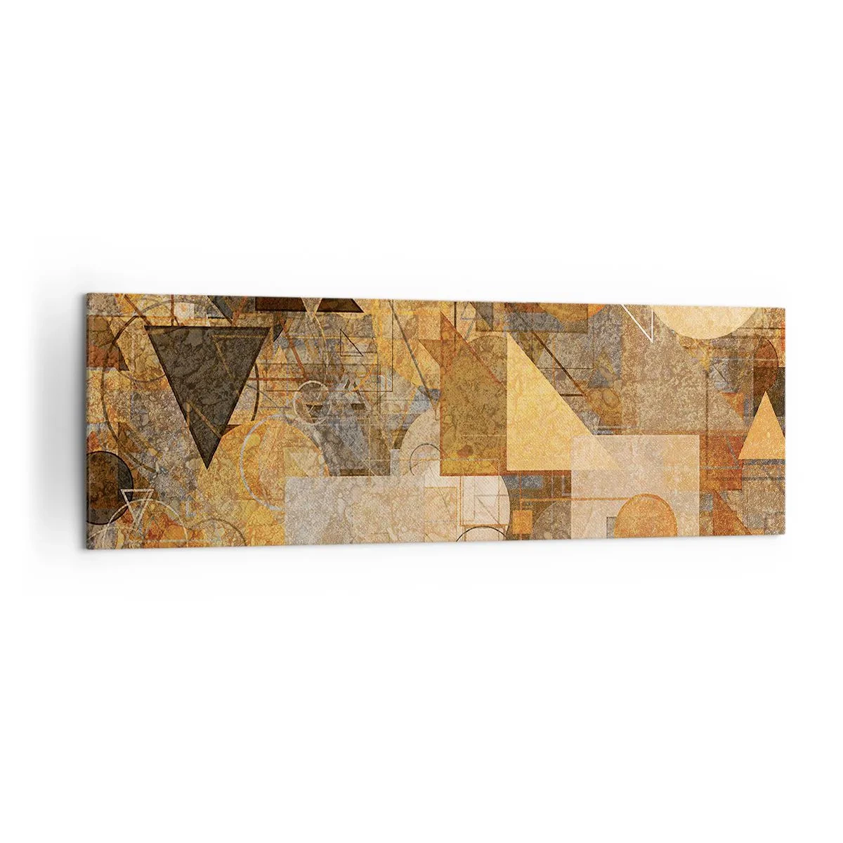 Cuadro sobre lienzo - Impresión de Imagen - Figuras geométricas abstractas en tonos cálidos. - 160x50cm - Estudio cubista en bronce - Decoración de pared moderna para salón y dormitorio ARTTOR