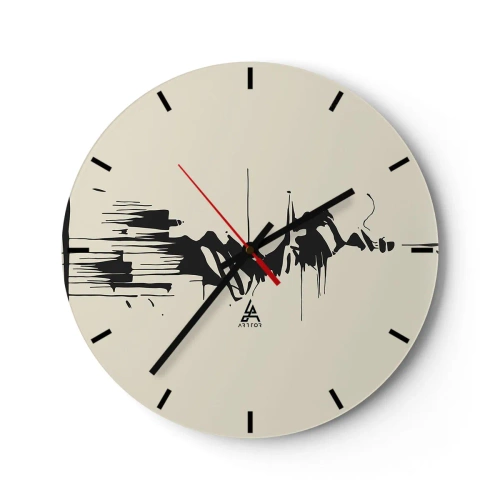 Reloj de pared - Reloj de vidrio - Abstracción en blanco y negro con líneas y formas dinámicas. - 30x30cm - Abstracción apresurada - Decoración de pared moderna para salón, cocina y dormitorio ARTTOR