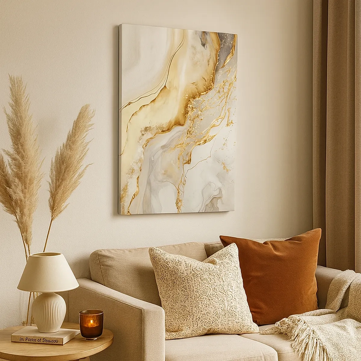 Cuadro sobre lienzo - Impresión de Imagen - Patrones abstractos de oro y mármol sobre un fondo claro. - 50x70cm - Abstracción: belleza y bondad - Decoración de pared moderna para salón y dormitorio ARTTOR