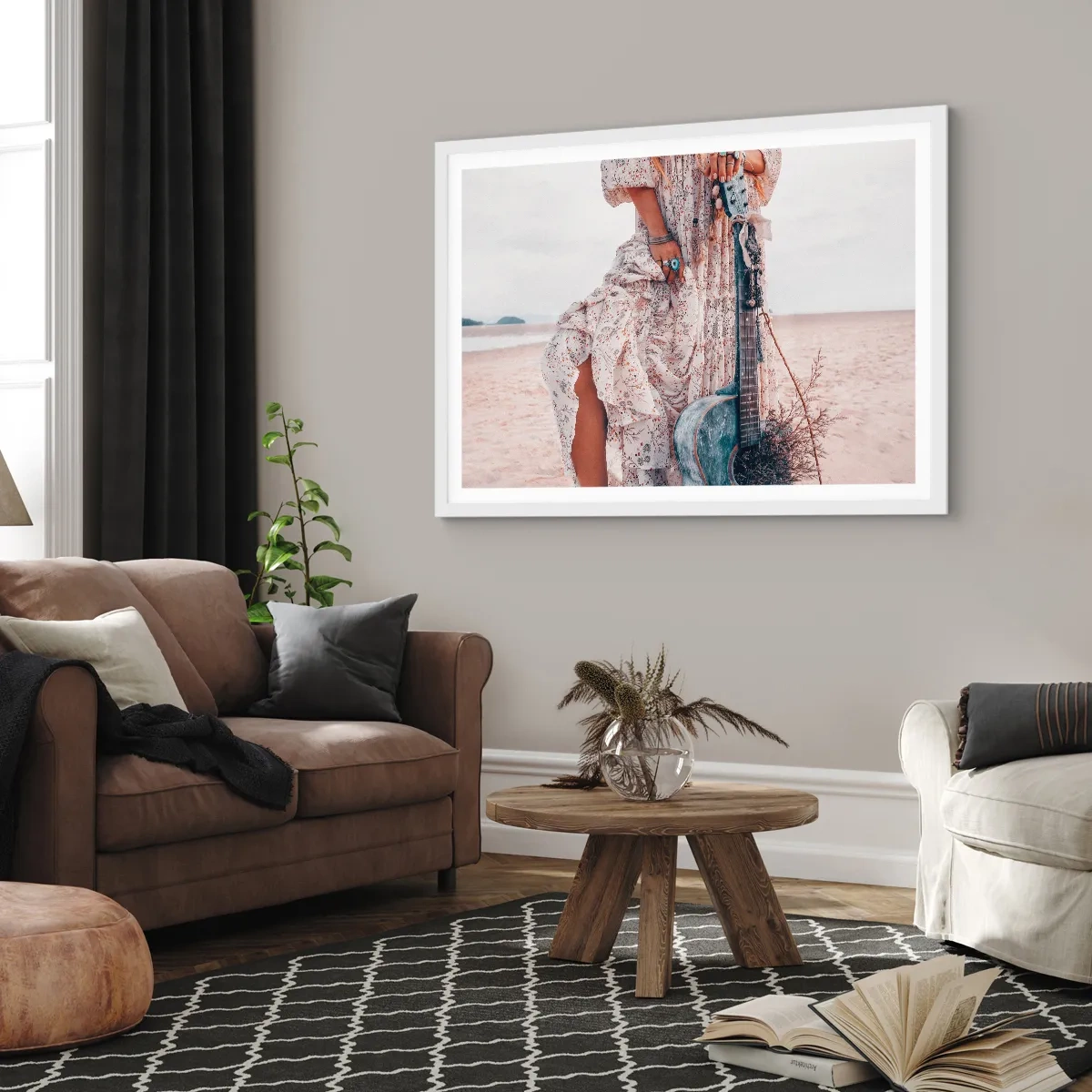 Póster en marco blanco - Una flor en el camino - 91x61 cm