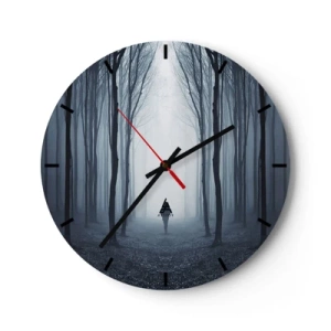 Reloj de pared - Reloj de vidrio - Un bosque oscuro en la niebla con una figura misteriosa. - 30x30cm - Alto y claro - Decoración de pared moderna para salón, cocina y dormitorio ARTTOR