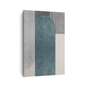 Cuadro sobre lienzo - Impresión de Imagen - Abstracción geométrica en tonos grises y verdes. - 70x100cm - Composición horizontal - Decoración de pared moderna para salón y dormitorio ARTTOR